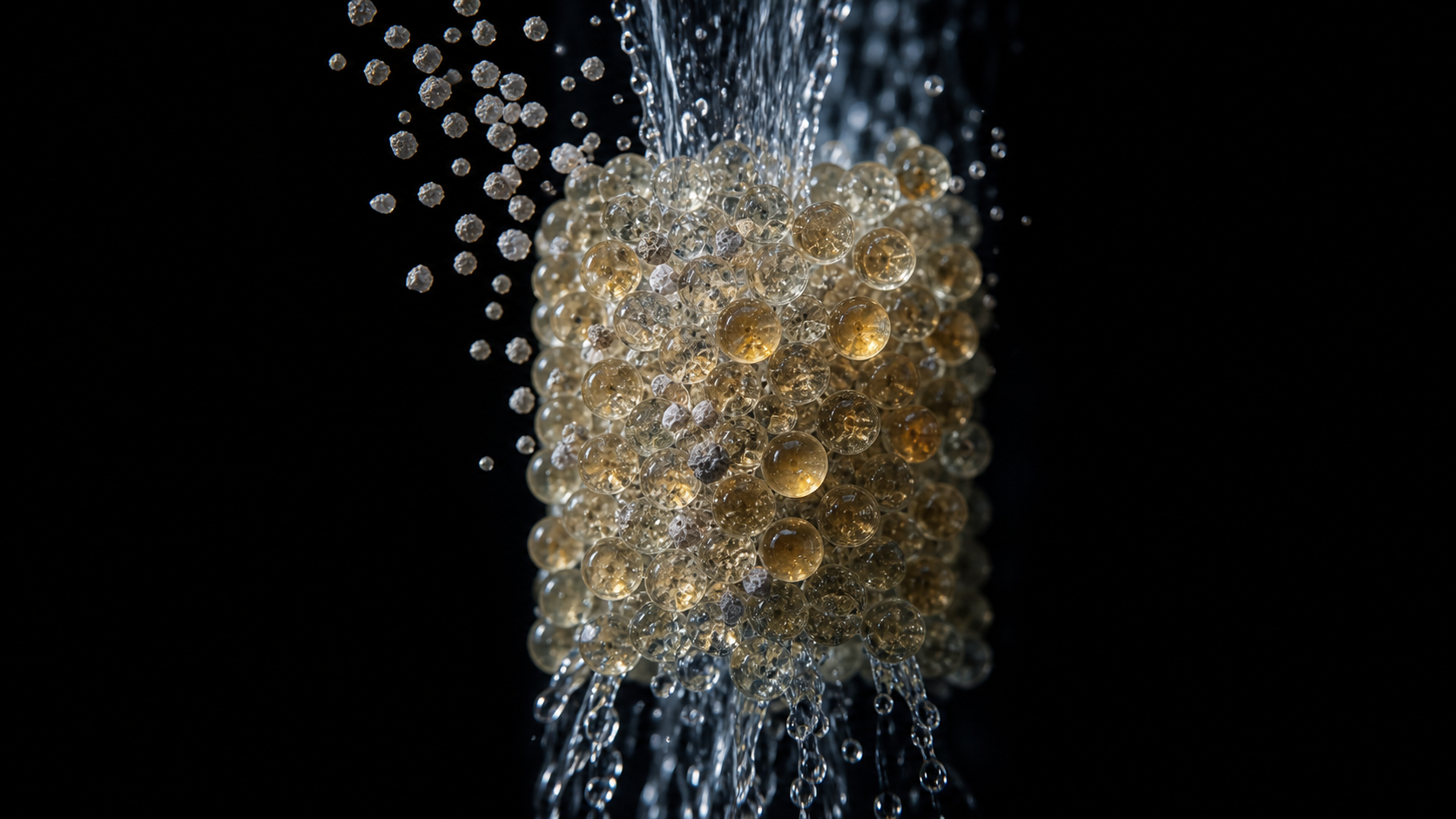 Water flowing through resin beads